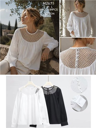 Blusa algodón con canesú rejilla 2