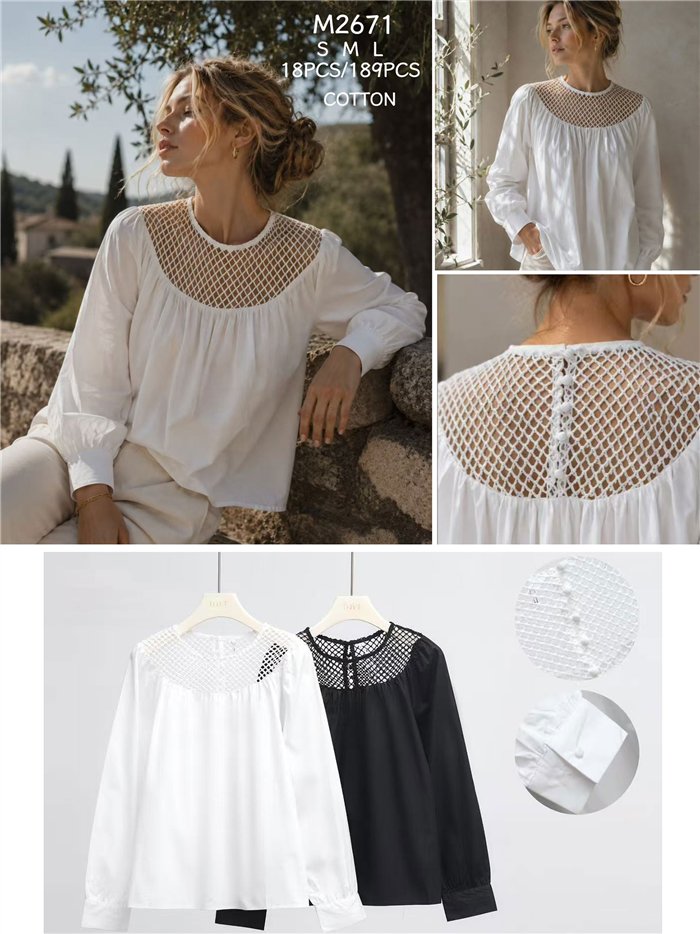 Blusa algodón con canesú rejilla