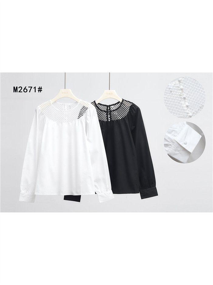 Blusa algodón con canesú rejilla