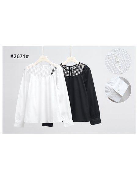 Blusa algodón con canesú rejilla