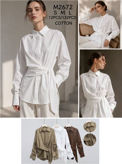 Camisa algodón cruzada con cinturón 2