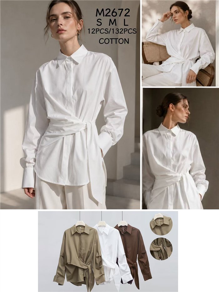 Camisa algodón cruzada con cinturón