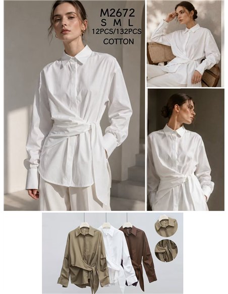 Camisa algodón cruzada con cinturón