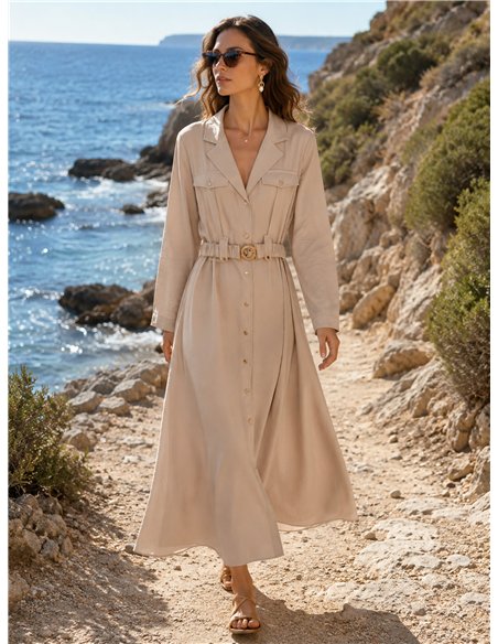 Vestido midi camisa com cinto