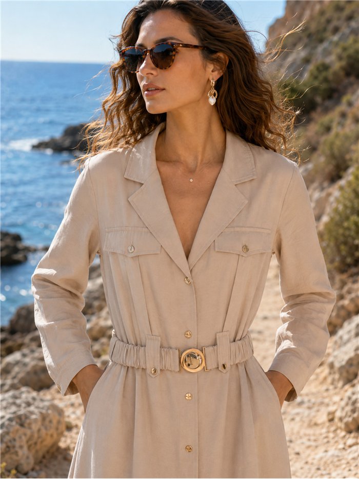 Vestido midi camisa com cinto