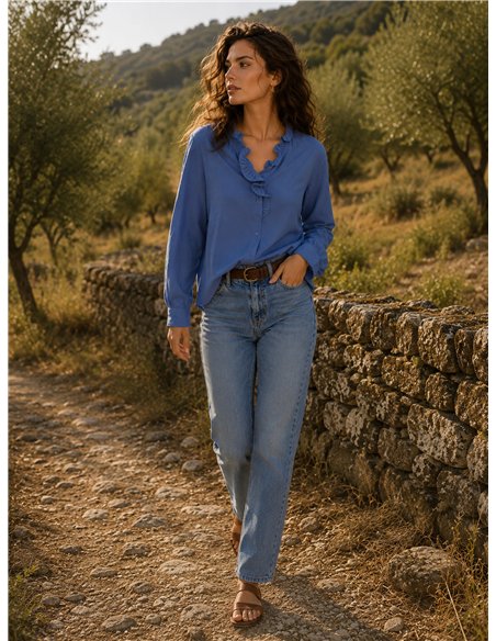 Blusa algodón con volante