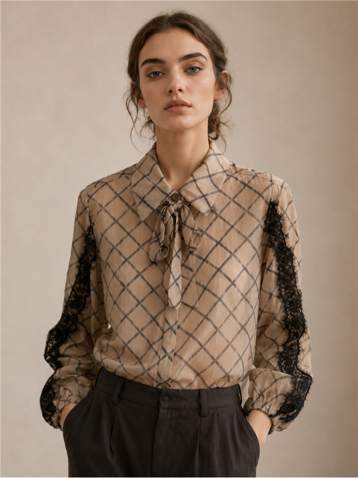 Camisa cuadros con encaje