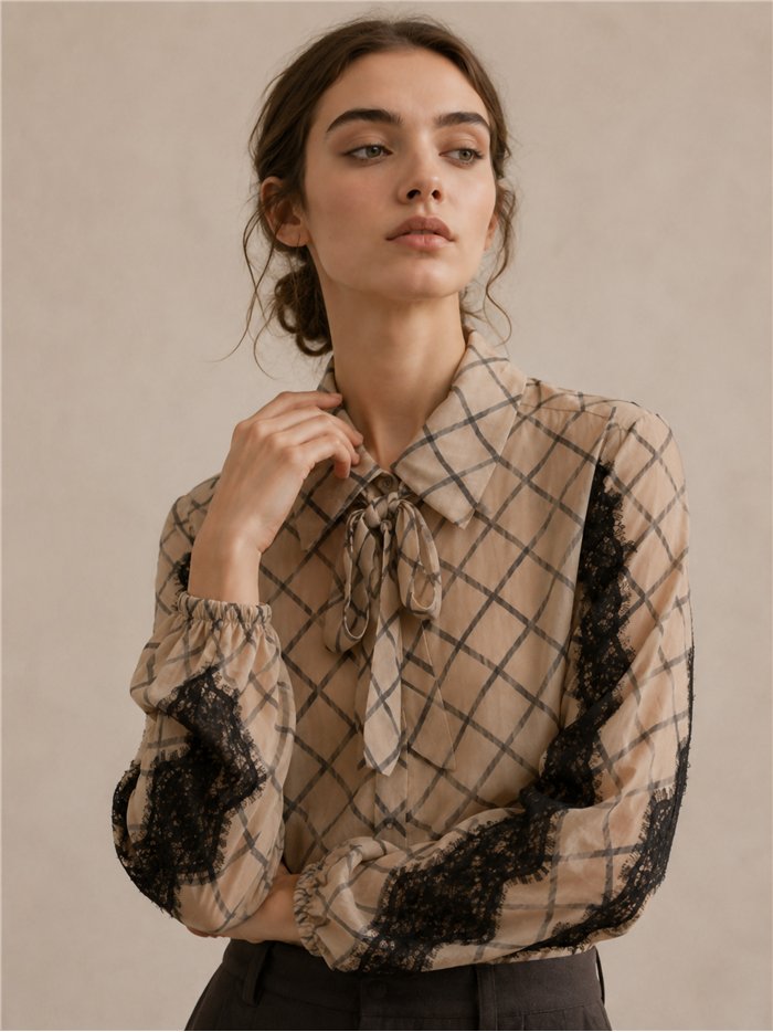 Camisa cuadros con encaje