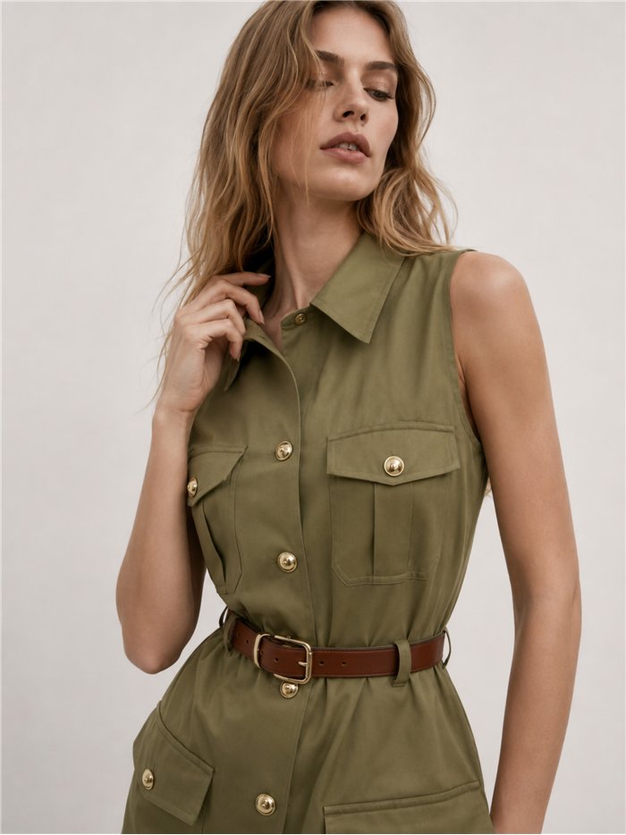 Vestido camisero safari con cinturón