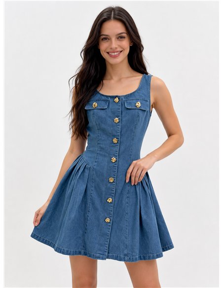 Vestido denim botones dorados