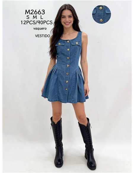 Vestido denim botones dorados
