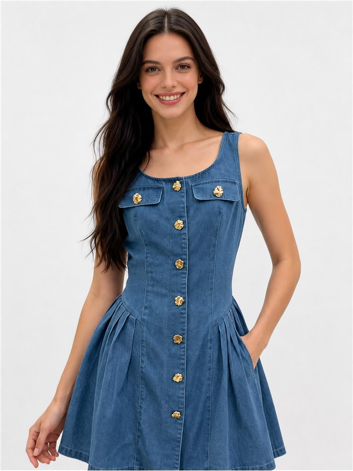 Vestido denim botones dorados
