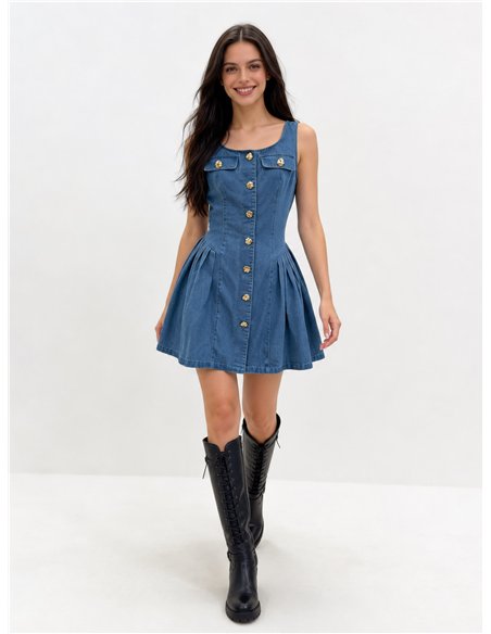 Vestido denim botones dorados