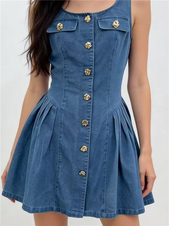 Vestido denim botones dorados