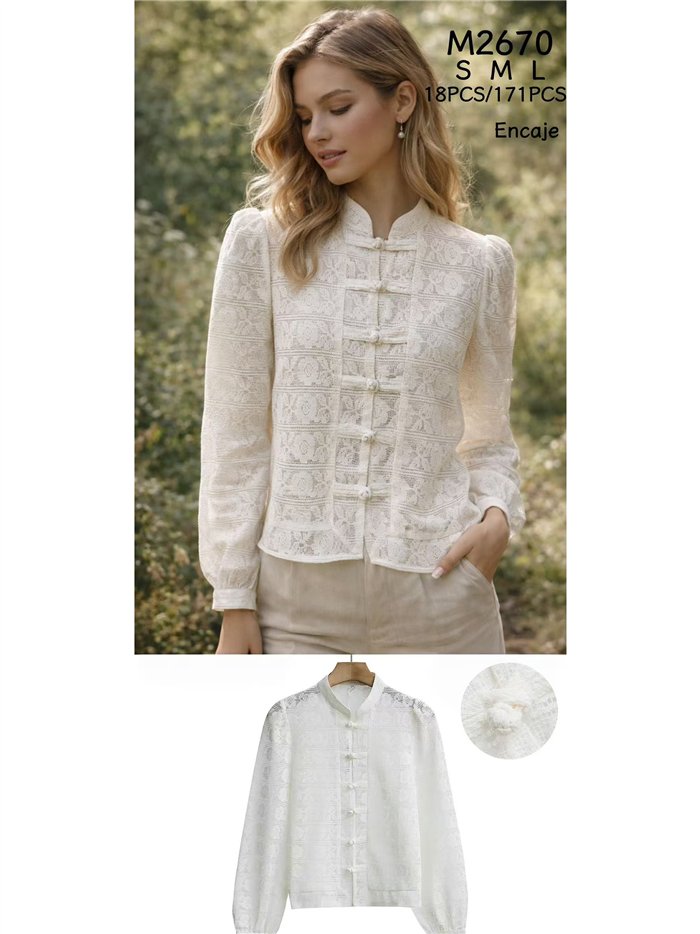 Chaqueta encaje con cuello mao