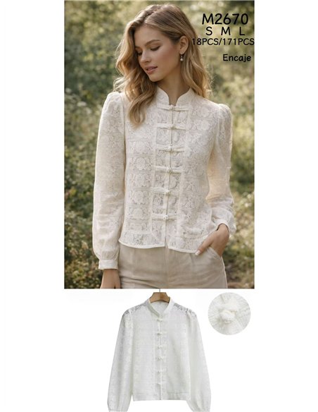 Chaqueta encaje con cuello mao