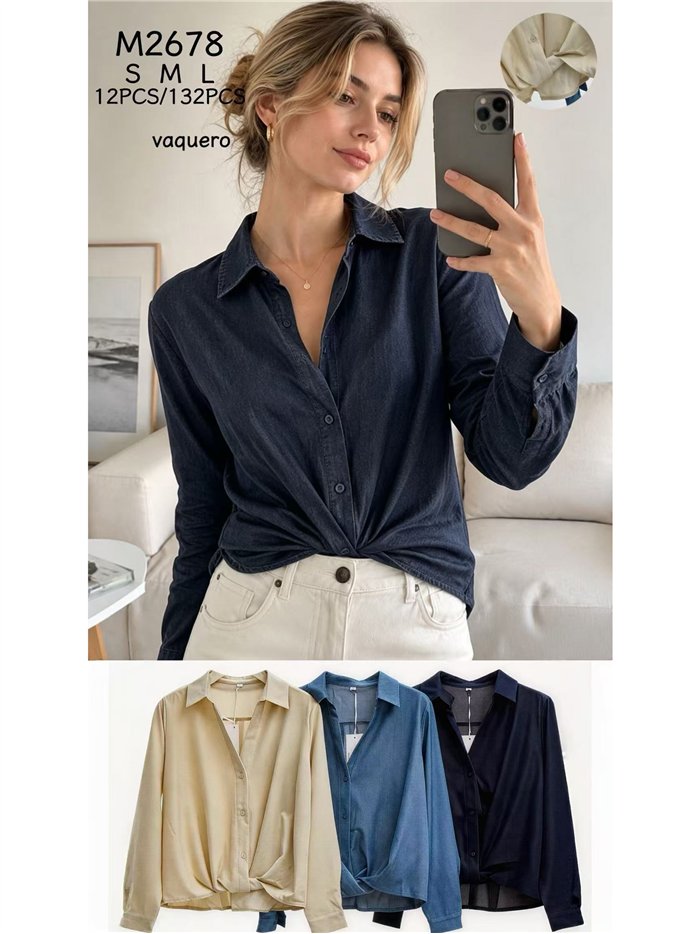 Camisa efecto denim con nudo delantero