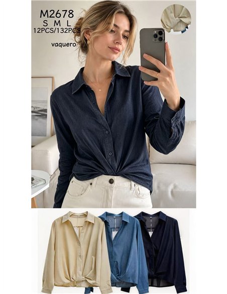 Camisa efecto denim con nudo delantero