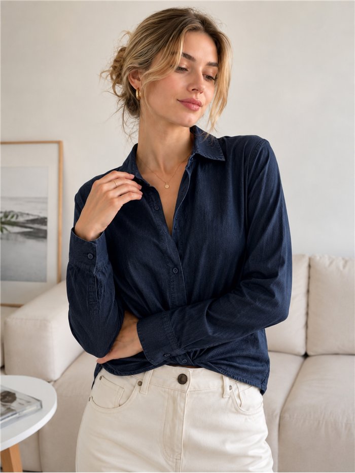 Camisa efecto denim con nudo delantero