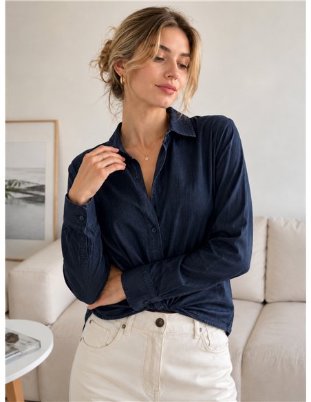 Camisa efecto denim con nudo delantero