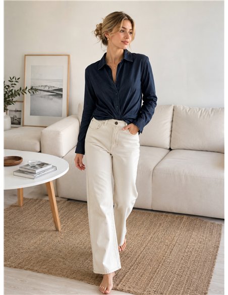 Camisa efecto denim con nudo delantero