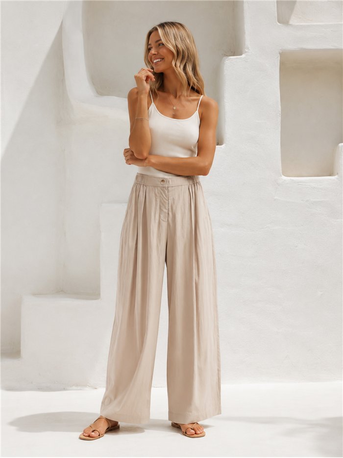 Pantalón wide-leg con cintura elástica
