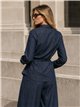 Conjunto camisa cruzada efecto denim y pantalón wide-leg