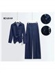 Conjunto camisa cruzada efecto denim y pantalón wide-leg