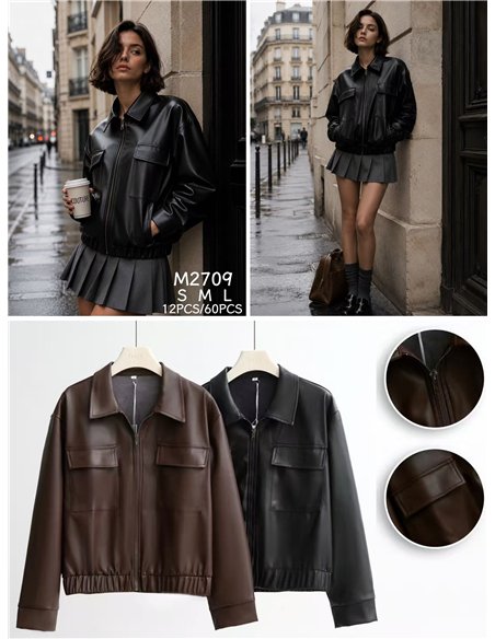 Faux leather zip jacket
