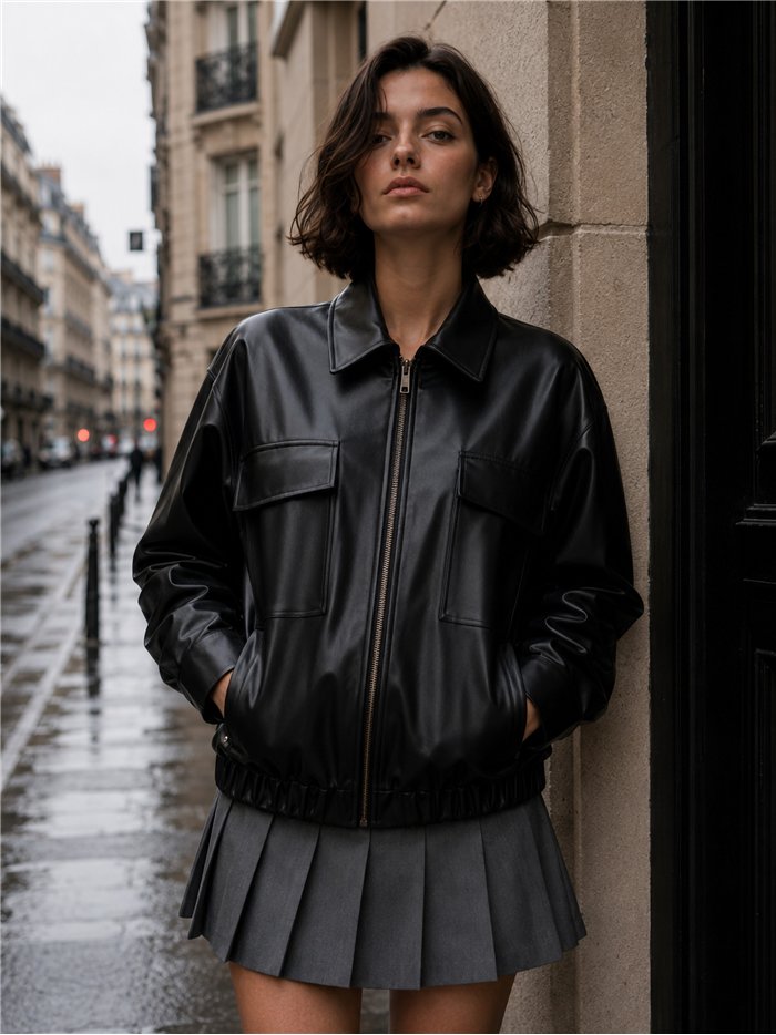 Faux leather zip jacket