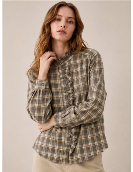 Camisa cuadros con volantes bordados