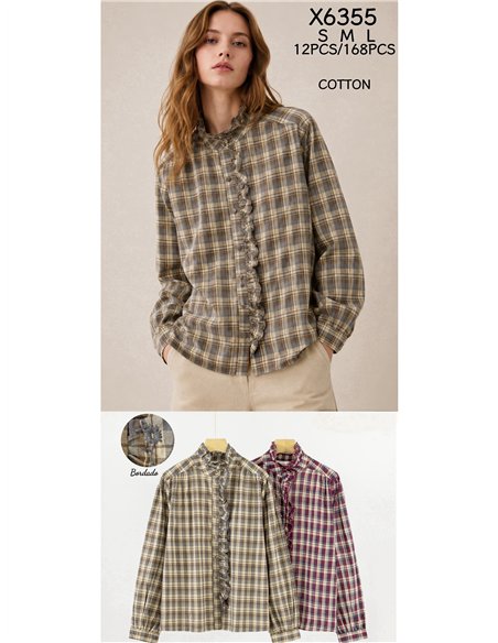Camisa cuadros con volantes bordados