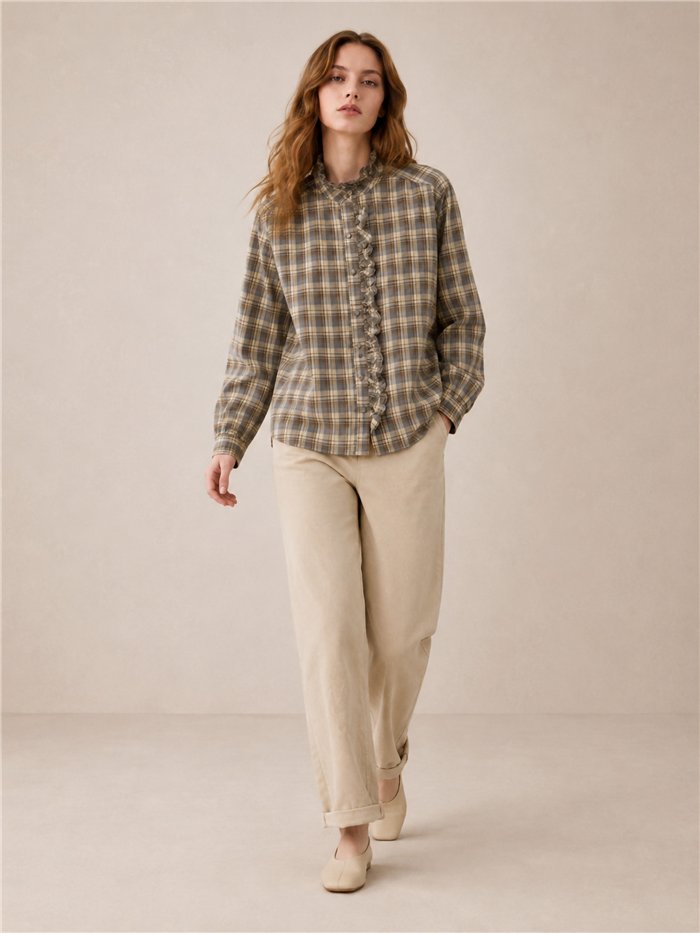 Camisa cuadros con volantes bordados