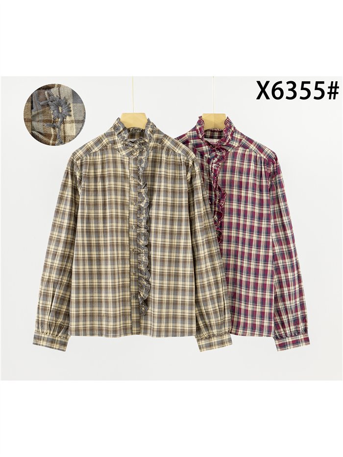 Camisa cuadros con volantes bordados