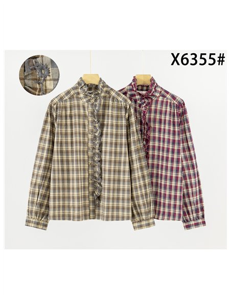 Camisa cuadros con volantes bordados