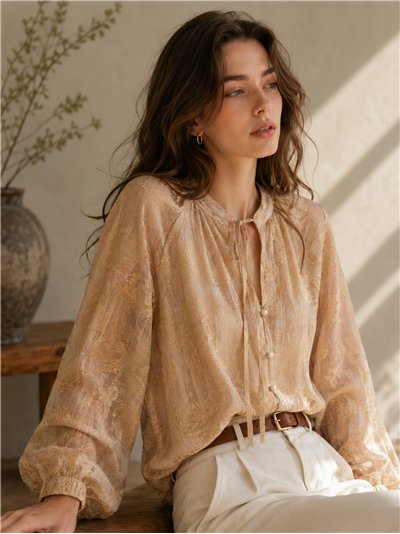 Blusa satinada estampada efecto seda