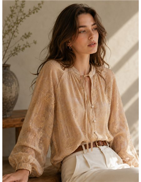 Blusa satinada estampada efecto seda