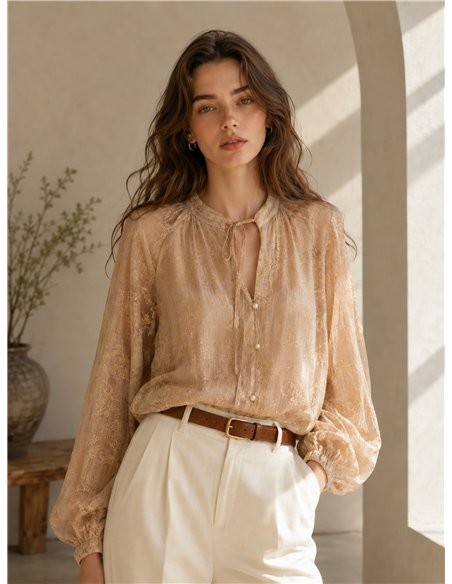 Blusa satinada estampada efecto seda