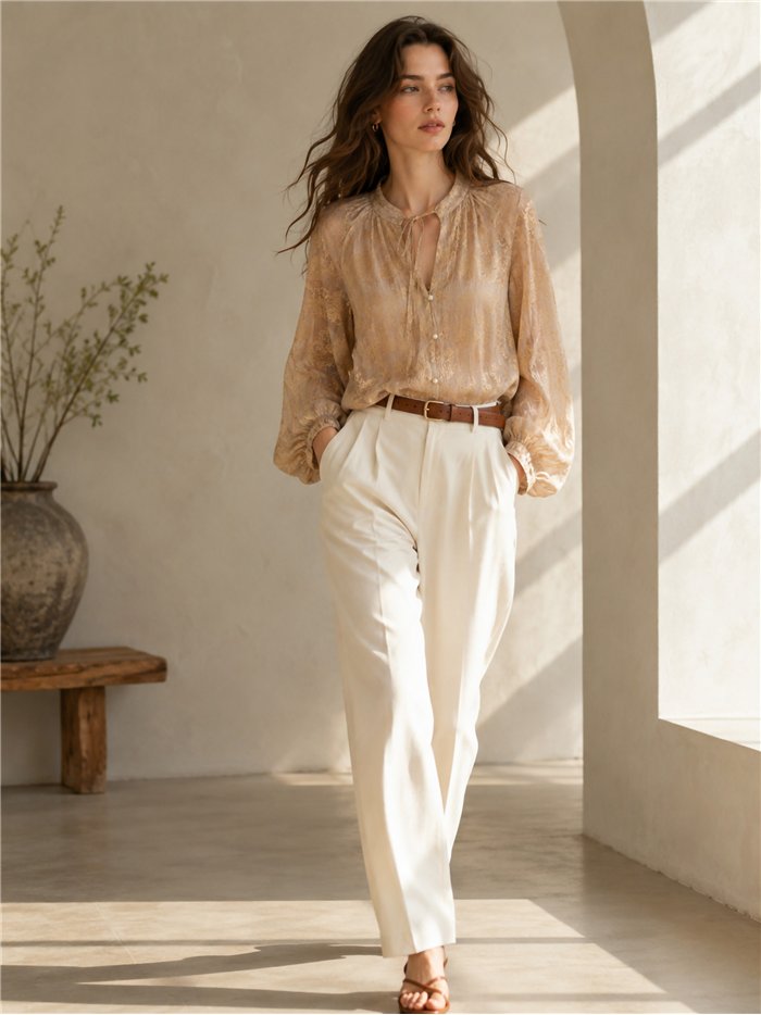 Blusa satinada estampada efecto seda