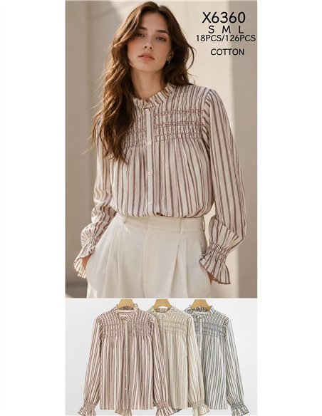 Camisa rayas con canesú fruncido