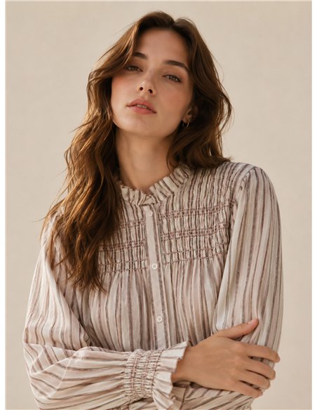 Camisa rayas con canesú fruncido