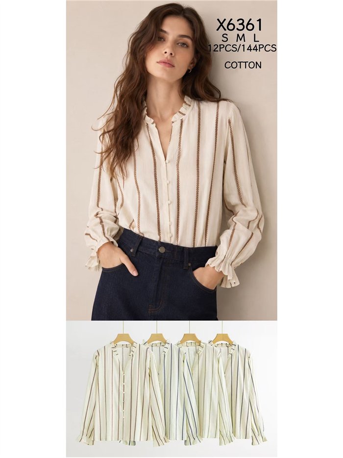 Blusa rayas puño con volante