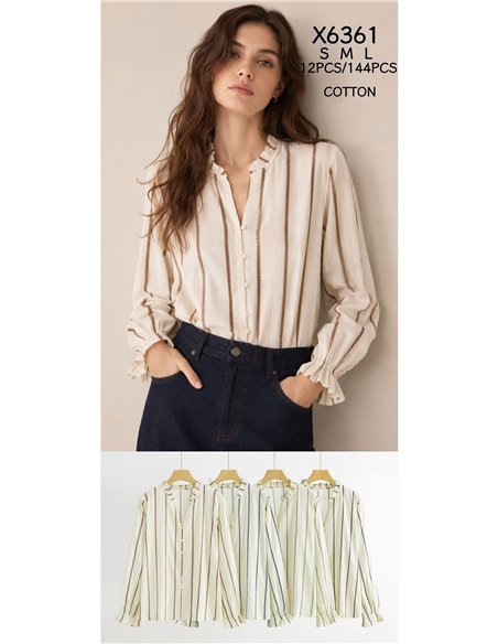 Blusa rayas puño con volante