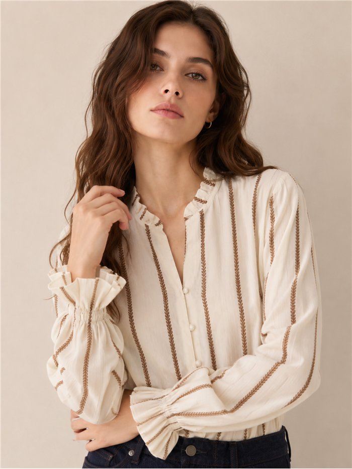 Blusa rayas puño con volante