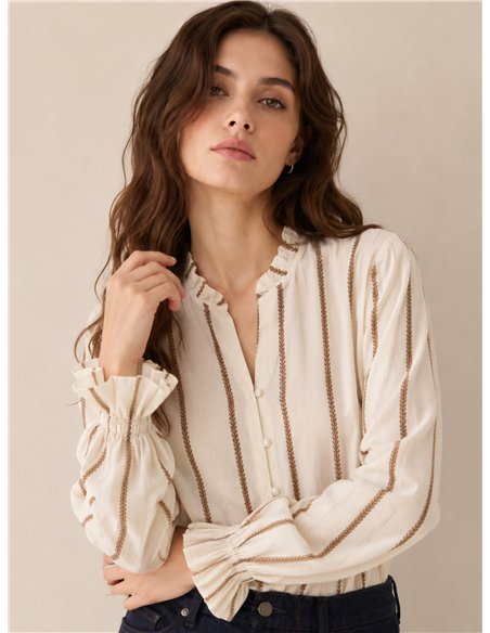 Blusa rayas puño con volante
