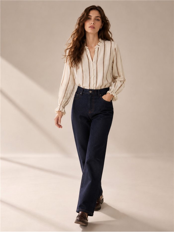 Blusa rayas puño con volante