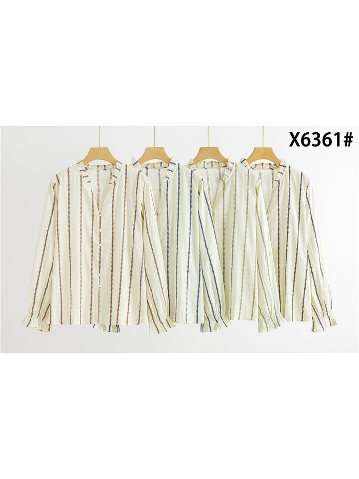 Blusa rayas puño con volante