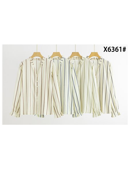 Blusa rayas puño con volante