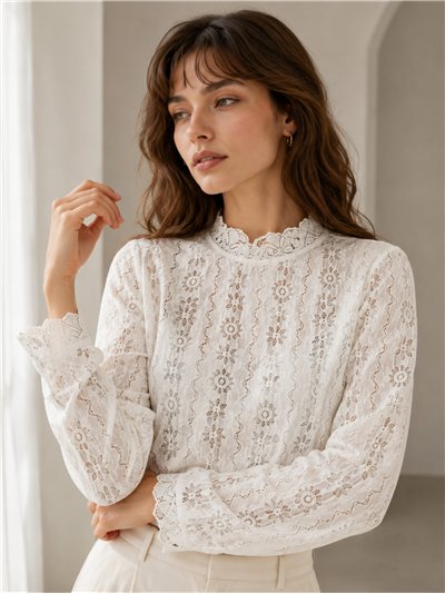 Blusa encaje calado cuello alto