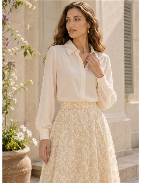 Falda midi de encaje con flores contrastes